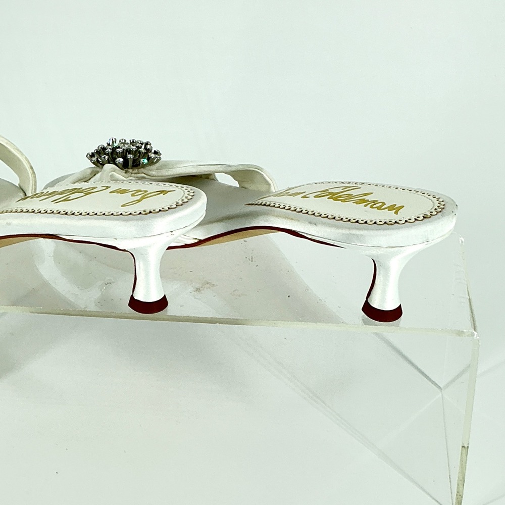 Sam Edelman Size 7.5 White Satin Rhinestone Kitten Heel Slide Mules Cindie - Picture 12 of 13
